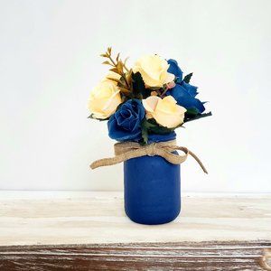 Mason Jar Mini Deep Blue and Ivory Roses Accent Piece Tiered Tray